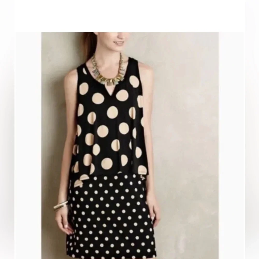 Anthropologie Maeve Dress Polka Dot Davina Black Tan Layered Sleeveless,XS, NWT - Picture 2 of 6